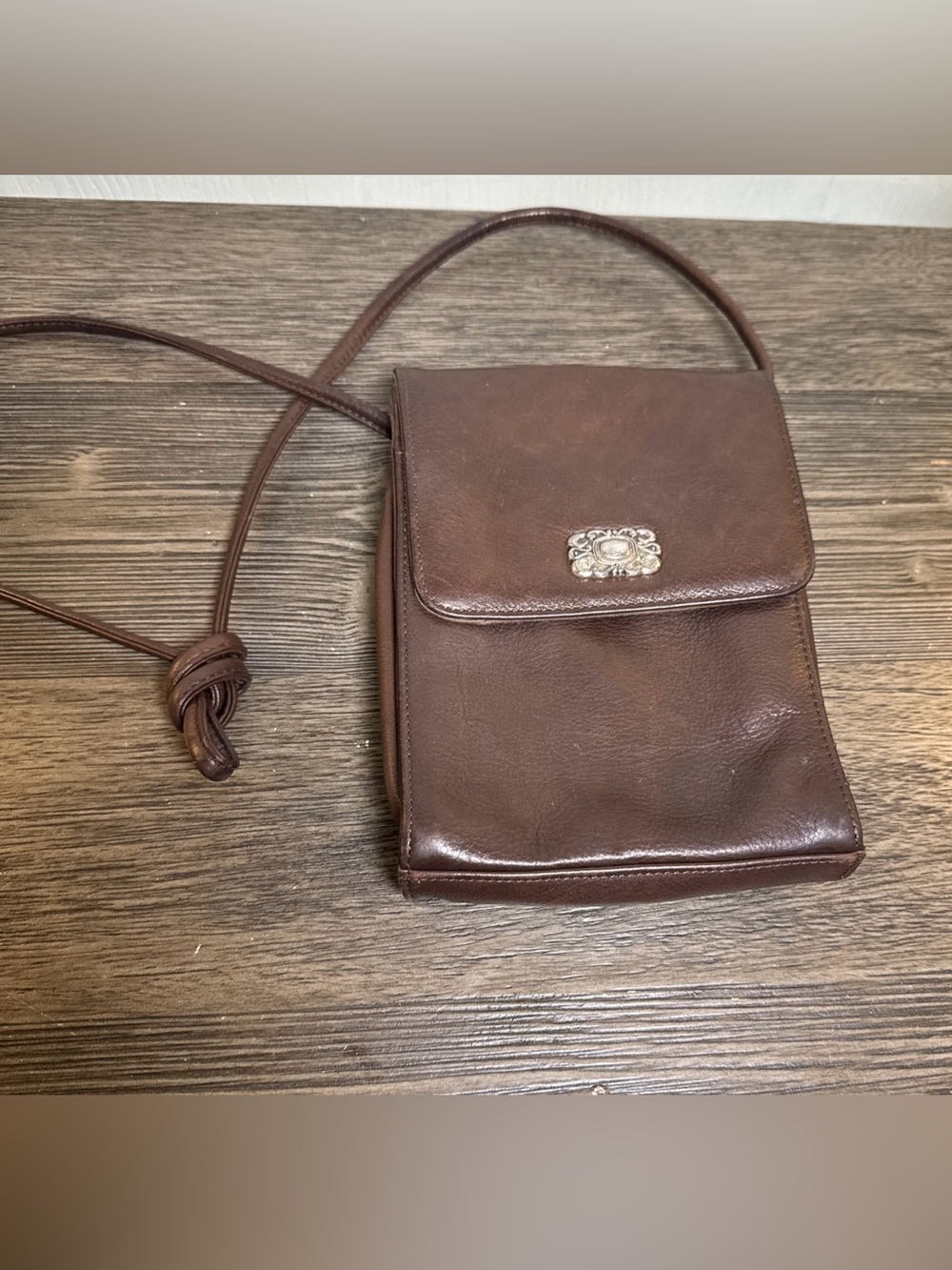 Fossil Small Brown Leather Crossbody Bag with Silver Accent
